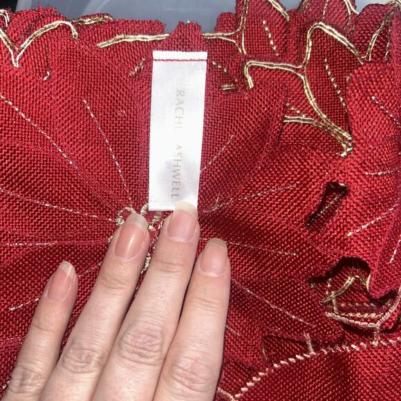 Rachel Ashwell Lined Red Christmas Table Runner Gold Embroidery - Picture 5 of 5